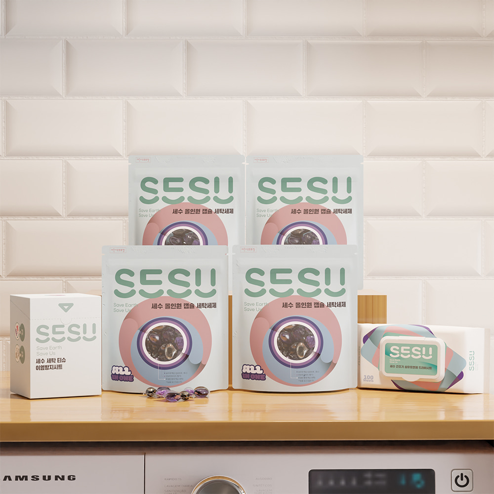 에스이에스유(SESU)세수 캡슐 세탁 세제 120개입 건조기 시트 100매입 이염방지시트 100매입 세트
